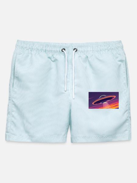 Ufo Frisch - Männer Badeshorts - hellblau gestreift