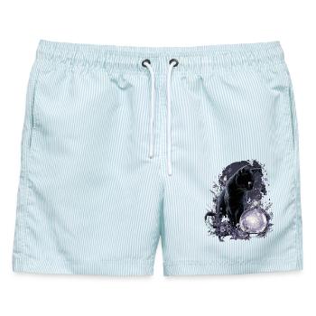 Magische Katze Wahrsager Magisch - Männer Badeshorts - hellblau gestreift - Vorne - AI Model Male 178 light (178cm)