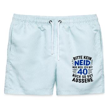 40er Jubel Shirt – Kein Neid , gut aussehen - Männer Badeshorts - hellblau gestreift - Vorne - AI Model Male 178 light (178cm)