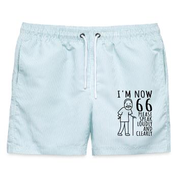 66. Geburtstag 66er 66ter Ich bin jetzt 66 Jahre - Männer Badeshorts - hellblau gestreift - Vorne - AI Model Male 178 light (178cm)