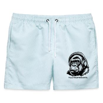 Techno Primate Kopfhörer Ape Art #3 Schwarz - Männer Badeshorts - hellblau gestreift - Vorne - AI Model Male 178 light (178cm)