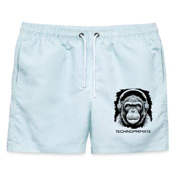 Techno Primate Kopfhörer Ape Art #6 Schwarz - Männer Badeshorts - hellblau gestreift - Vorne - AI Model Male 178 light (178cm)