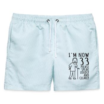 33. Geburtstag 33er 33ter Ich bin jetzt 33 Jahre - Männer Badeshorts - hellblau gestreift - Vorne - AI Model Male 178 light (178cm)