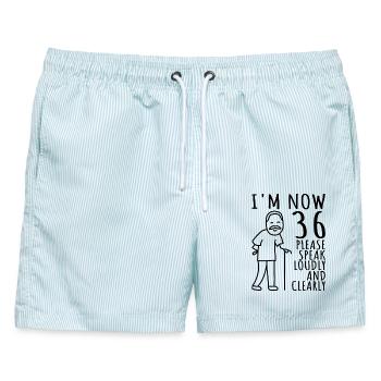 36. Geburtstag 36er 36ter Ich bin jetzt 36 Jahre - Männer Badeshorts - hellblau gestreift - Vorne - AI Model Male 178 light (178cm)