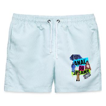 Analog Dreams – Retro Collage Design im 90s Style - Männer Badeshorts - hellblau gestreift - Vorne - AI Model Male 178 light (178cm)