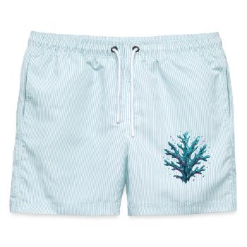 Abstrakte Koralle - Männer Badeshorts - hellblau gestreift - Vorne - AI Model Male 178 light (178cm)