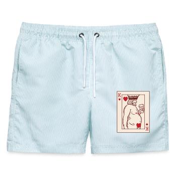 König der Herzen, Humorkarten, Aperitif und Leidenschaft für das Spiel - Männer Badeshorts - hellblau gestreift - Vorne - AI Model Male 178 light (178cm)