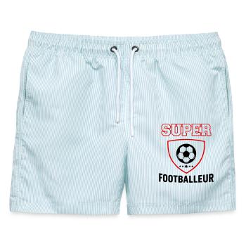 Superfußballer, Vatertag, Weihnachten - Männer Badeshorts - hellblau gestreift - Vorne - AI Model Male 178 light (178cm)