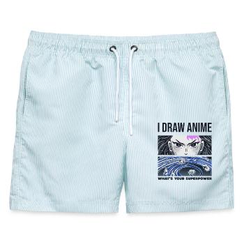 I Draw Anime, was ist dein Superpower Anime-Künstler - Männer Badeshorts - hellblau gestreift - Vorne - AI Model Male 178 light (178cm)