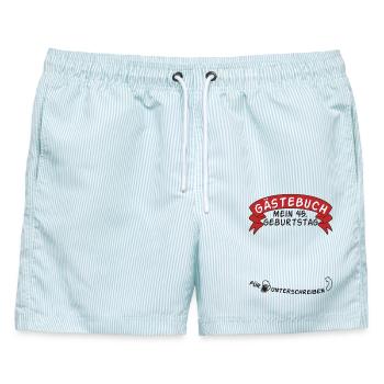 Gästebuch Mein 45. Geburtstag Geschenkidee - Männer Badeshorts - hellblau gestreift - Vorne - AI Model Male 178 light (178cm)