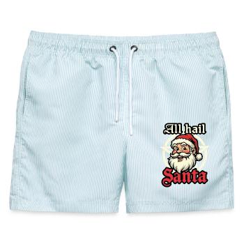 Heil dem Weihnachtsmann - Männer Badeshorts - hellblau gestreift - Vorne - AI Model Male 178 light (178cm)