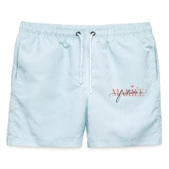 Design-Spaß für den Junggesellenabschied von der zukünftigen Braut - Männer Badeshorts - hellblau gestreift - Vorne - AI Model Male 178 light (178cm)