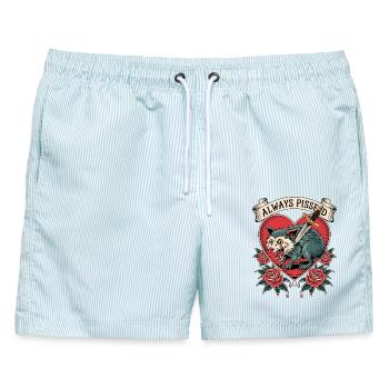 Wütender Wolf Herz Tattoo Stil - Männer Badeshorts - hellblau gestreift - Vorne - AI Model Male 178 light (178cm)