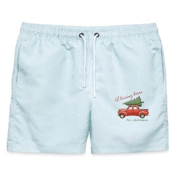 Vintage Driving Home for christmas  - Männer Badeshorts - hellblau gestreift - Vorne - AI Model Male 178 light (178cm)
