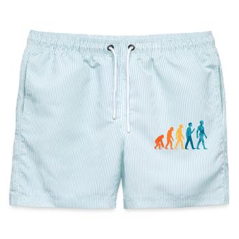Evolution zum Roboter Outline - Männer Badeshorts - hellblau gestreift - Vorne - AI Model Male 178 light (178cm)