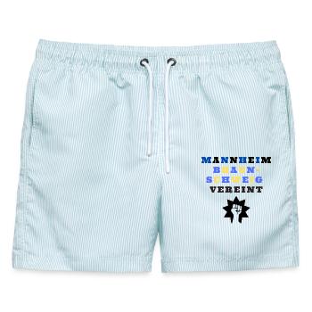 Mannheim und Braunschweig vereint - Männer Badeshorts - hellblau gestreift - Vorne - AI Model Male 178 light (178cm)