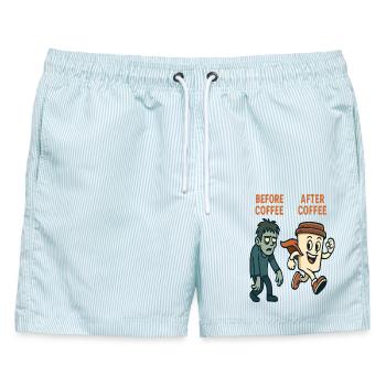 Vor dem Kaffee Nach dem Kaffee - Männer Badeshorts - hellblau gestreift - Vorne - AI Model Male 178 light (178cm)