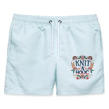 Knit-aholic - Männer Badeshorts - hellblau gestreift - Vorne - AI Model Male 178 light (178cm)