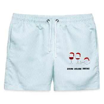 Drink Drank Drunk – Ugly Christmas Sweater Style - Männer Badeshorts - hellblau gestreift - Vorne - AI Model Male 178 light (178cm)