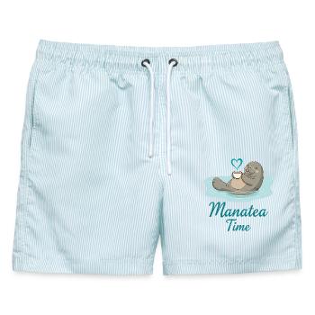 Seekuh Meerestier Ozean liebt Tee - Männer Badeshorts - hellblau gestreift - Vorne - AI Model Male 178 light (178cm)