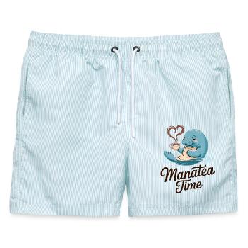 Seekuh Meerestier Ozean liebt Tee - Männer Badeshorts - hellblau gestreift - Vorne - AI Model Male 178 light (178cm)