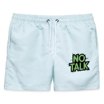 Kein Talk Grunge Schriftzug - Männer Badeshorts - hellblau gestreift - Vorne - AI Model Male 178 light (178cm)