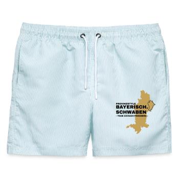 Schwaben | AICHACH-FRIEDBERG - Männer Badeshorts - hellblau gestreift - Vorne - AI Model Male 178 light (178cm)