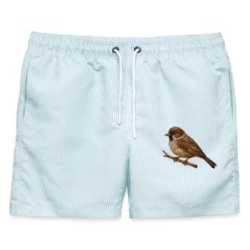 Spatz im Naturlook - Männer Badeshorts - hellblau gestreift - Vorne - AI Model Male 178 light (178cm)