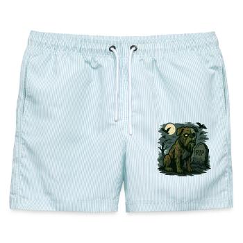 Zombie Bulldogge - Untoter Hund Halloween Design. - Männer Badeshorts - hellblau gestreift - Vorne - AI Model Male 178 light (178cm)