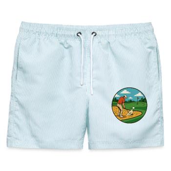 Lustiger Golf Swing Golfer Golfplatz Golf spielen - Männer Badeshorts - hellblau gestreift - Vorne - AI Model Male 178 light (178cm)