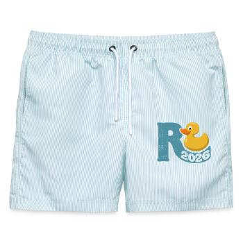 Gummiente Rente 2026 - Ruhestand - Pension - Männer Badeshorts - hellblau gestreift - Vorne - AI Model Male 178 light (178cm)