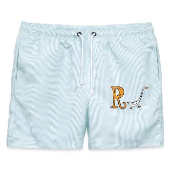 Laufente Rente 2026 - Ruhestand - Pension - Männer Badeshorts - hellblau gestreift - Vorne - AI Model Male 178 light (178cm)