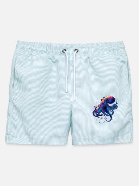 Neon Oktopus Splatter - Männer Badeshorts - hellblau gestreift