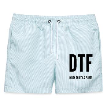 Dirty Thirty Flirty DTF 30. Geburtstag - Männer Badeshorts - hellblau gestreift - Vorne - AI Model Male 178 light (178cm)