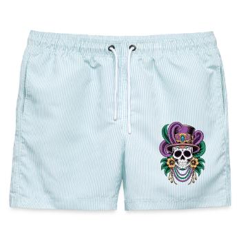 Mardi Gras Schädel Maske Shirt - Männer Badeshorts - hellblau gestreift - Vorne - AI Model Male 178 light (178cm)