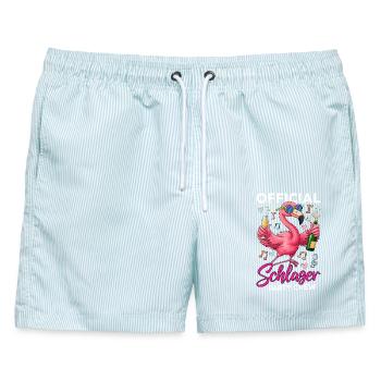 Official Schlager Party Crew - Männer Badeshorts - hellblau gestreift - Vorne - AI Model Male 178 light (178cm)