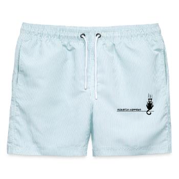 Scratch Happens – Lustiges Katzen Wortspiel - Männer Badeshorts - hellblau gestreift - Vorne - AI Model Male 178 light (178cm)