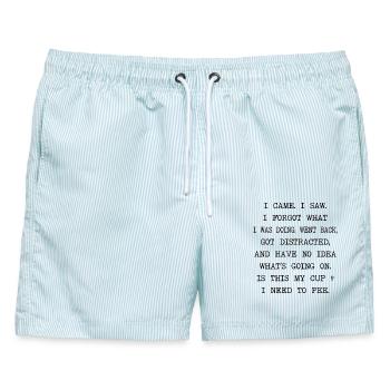 Ich kam, ich sah, ich vergaß, was ich tat, komischer ADHS - Männer Badeshorts - hellblau gestreift - Vorne - AI Model Male 178 light (178cm)