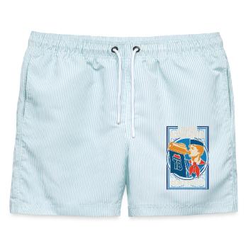 Seid breit immer breit, Junge Bieroniere - Männer Badeshorts - hellblau gestreift - Vorne - AI Model Male 178 light (178cm)