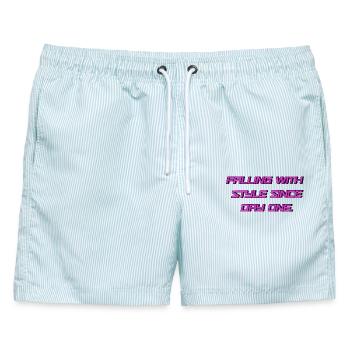 Falling with Style since Day One 💥 - Männer Badeshorts - hellblau gestreift - Vorne - AI Model Male 178 light (178cm)