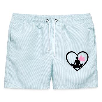 Damen Yoga Herz Silhouette Lotus Wellness - Männer Badeshorts - hellblau gestreift - Vorne - AI Model Male 178 light (178cm)