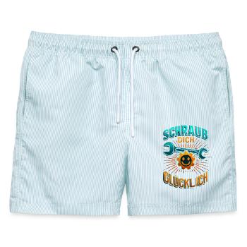 Schraub dich glücklich Schrauber Shirt Motorrad  - Männer Badeshorts - hellblau gestreift - Vorne - AI Model Male 178 light (178cm)