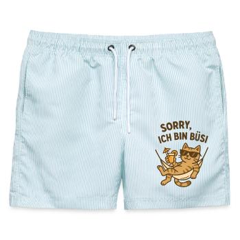 Keine Zeit - ich bin Büsi - Männer Badeshorts - hellblau gestreift - Vorne - AI Model Male 178 light (178cm)