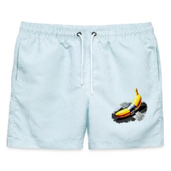 Lustige Moderne Kunst Banane Design T-Shirt - Männer Badeshorts - hellblau gestreift - Vorne - AI Model Male 178 light (178cm)