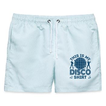 Disco 70er 80er Jahre Disko Party Outfit Discothek - Männer Badeshorts - hellblau gestreift - Vorne - AI Model Male 178 light (178cm)
