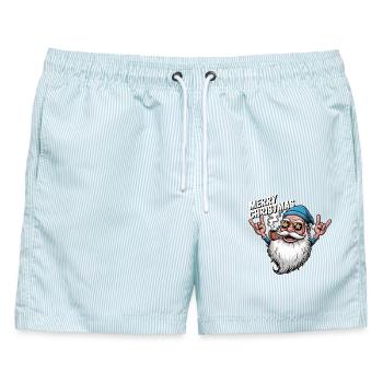 Merry Christmas Rocker Santa mit Pfeife Shirt - Männer Badeshorts - hellblau gestreift - Vorne - AI Model Male 178 light (178cm)