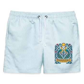 Primavera Ailes Blüht Frühlings Vogel Ornament - Männer Badeshorts - hellblau gestreift - Vorne - AI Model Male 178 light (178cm)