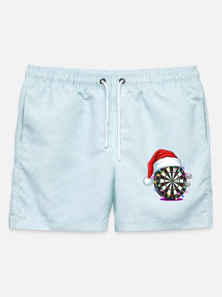 Darts Dartscheibe mit Weihnachtsmütze Comic - Männer Badeshorts - hellblau gestreift