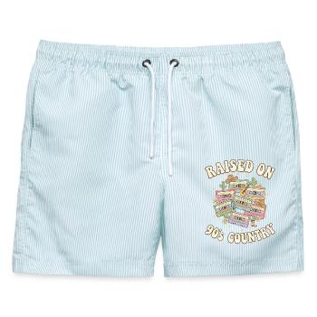 Kassetten-Hip-Hop-Tape, aufgewachsen im R&B der 90er - Männer Badeshorts - hellblau gestreift - Vorne - AI Model Male 178 light (178cm)