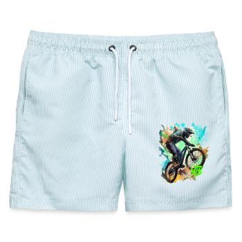 MTB-Fahrrad - Männer Badeshorts - hellblau gestreift - Vorne - AI Model Male 178 light (178cm)